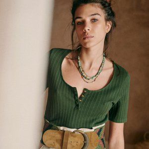 Sezane Malo T-Shirt, Size M, Khaki